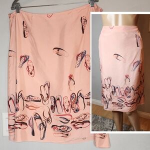 J. Jill 100% Silk Sandal Flip Flop Novelty Print Coral Skirt Size XL